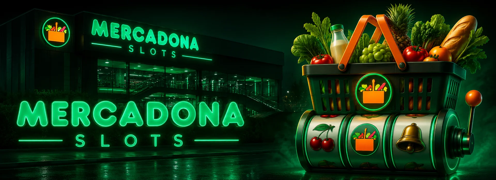 Banner de Mercadona Slots con el bono de 100% hasta 200 € y 50 tiradas gratis